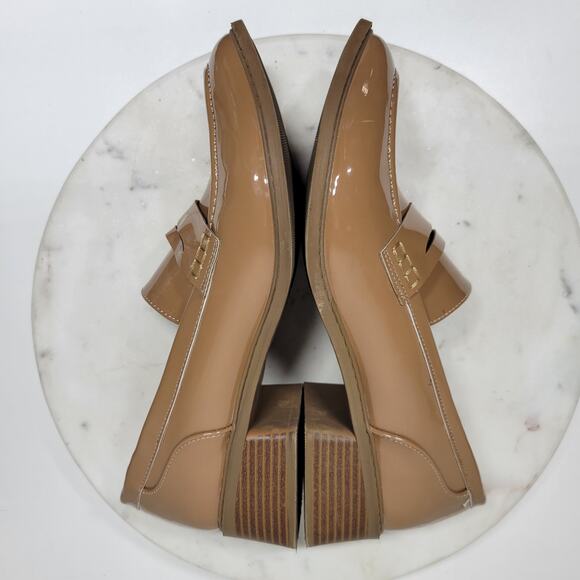 Jones New‎ York Cabeela Loafers Womens 10 Tan Faux Patent Leather Chunky Heels - Picture 11 of 16